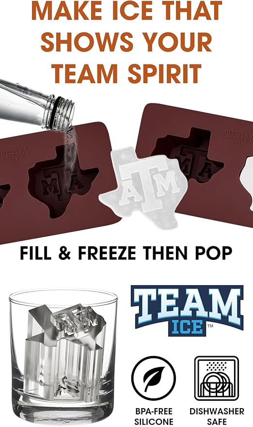 TEAM ICE - Texas A&M Silicone Ice Cube Tray - Large Silicone Ice Cube Mold for Whiskey & Cocktails, Durable Ice Tray for Game Day Drinks, College Logo Ice Mold for Fans & Tailgate Parties