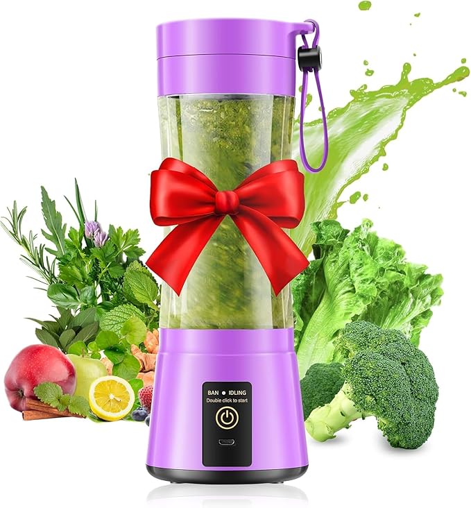 Cordless Personal Size Portable Blender - 12 Oz Blender for Smoothies and Shakes with BPA Free Traveling Juice Cup, 6 Blades for Powerful Blending, Suit for Sports/Travel/Home