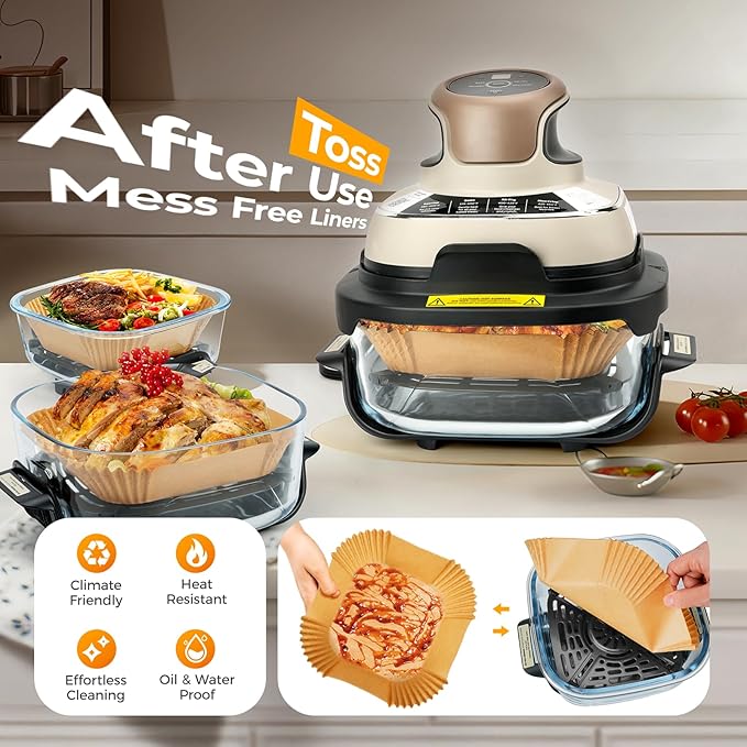 Vailnd 300 Pcs Air Fryer Liners Disposable Fits for Ninja Crispi 4-in-1 Portable Glass, Square Parchment Paper Sheets for 4QT & 6 Cup Air Fryer Cooking System, Non-Stick AirFryer Liners Accessories