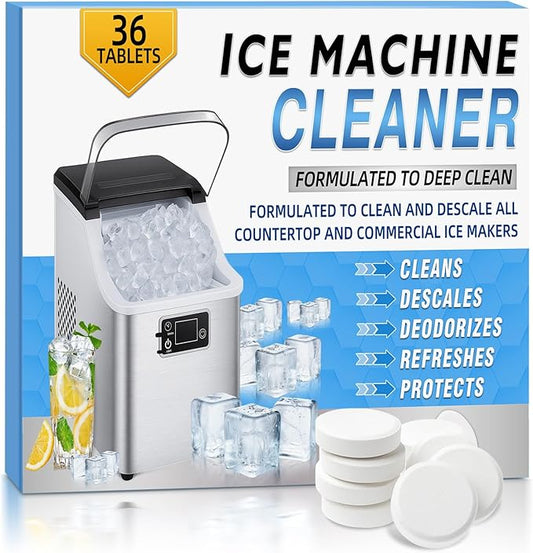 Tiepetly Ice Machine Cleaner Tablets, Countertop Ice Maker Cleaner, 36 Counts Descaler, Nickel Safe Commercial Portable Nugget Ice Makers, Remove Hard Water Buildup, Deep Cleaning