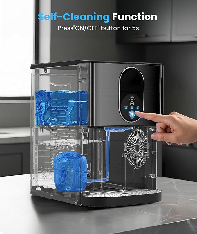 Countertop Nugget Ice Maker, 44lbs/24H Nugget Ice Machine Countertop, Chewable Pellet Ice Maker Machine with Ice Dispenser, 2.4L Water Reservoir, Self-Cleaning, Ideal for Kitchen/Bar/Office, D-Black