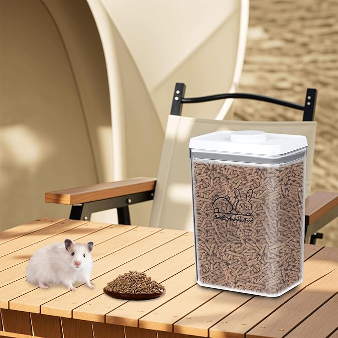 Pet Treat Storage Container,Clear Airtight Food Container One Button Opening Food Containers,with Handled Lid and Measuring Spoon Clear,for Storage Hamster Sand,Rabbit Food,Rabbit Nuggets Etc