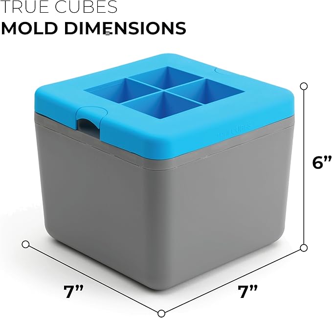 True Cubes Crystal Clear Ice Cube Maker, 4 Large 2"x2"x2" Ice Cubes for Cocktails and Drinks, Silicone Mold for Pure, Bartender-Quality Ice - Great for Hosting and Entertaining, Whiskey Gifts for Men