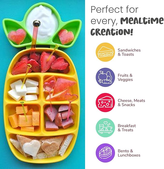 FUNBITES Crustless Sandwich Cutter for Kids Lunch (4-piece set), Uncrustable Sandwich Cutter, Bite-Size Food Cutter for Toddlers, Bento Box Accessories, BPA-FREE Dishwasher Safe, Squares/Hearts 2pk