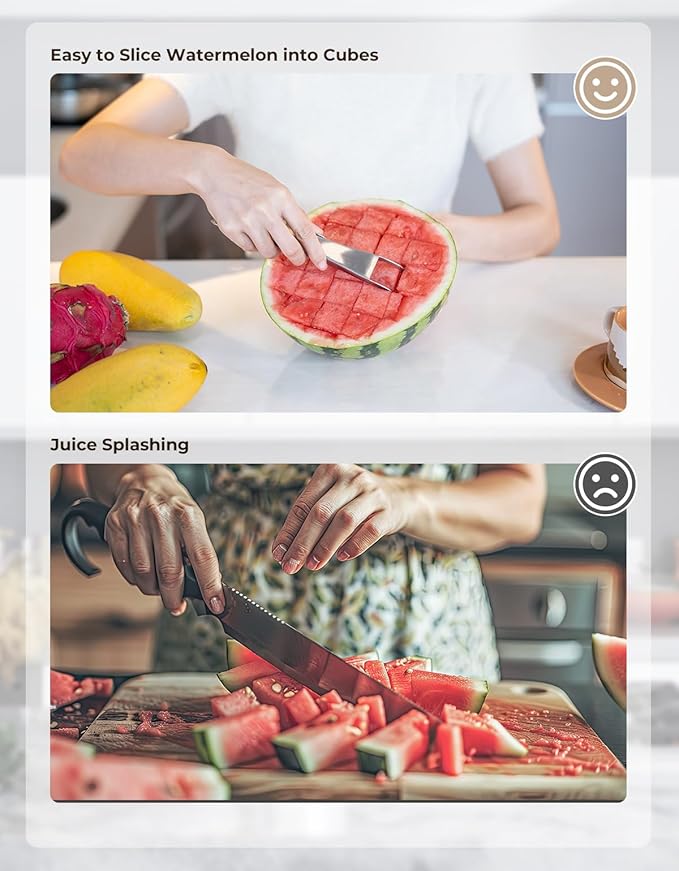 CripsTaste 2 Pack Watermelon Cutter with Retractable Fork, 2-in-1 Stainless Steel Fruit Cutter Watermelon Cutter Slicer Tool, Melon Slicer Cutter Tool for Home Party Camping Kitchen Gadget