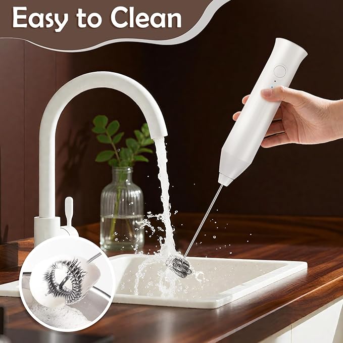 Powerful Milk Frother - Electric Handheld Milk Frother with Stand, Milk Jug and 2 Stainless Steel Blenders, Rechargeable 3 Speed Coffee Latte Cappuccino Matcha