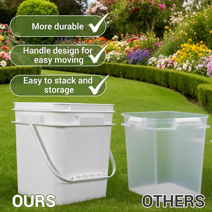 ASEVAT 5 Pcs 4 Liter (1 Gallon) Square Food Grade Bucket with Lid, White Plastic Pail with Handle for Storing Dry Food, Camping, Fishing