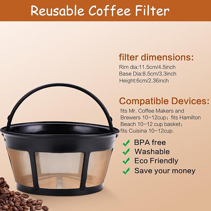 Reusable Coffee Filter, fits Mr. Coffee 10-12 Cup Coffee Maker Coffee Filters for Mr Coffee Filter Basket (1 PCS)