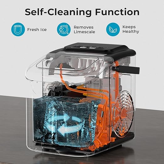Ice Maker Countertop, 26.5lbs/24Hrs, 8 Bullet ICES in 6 Mins – Self-Cleaning Portable Ice Maker with Selectable Ice Size & Touch Display for Home/Office/Bar, Matte Black