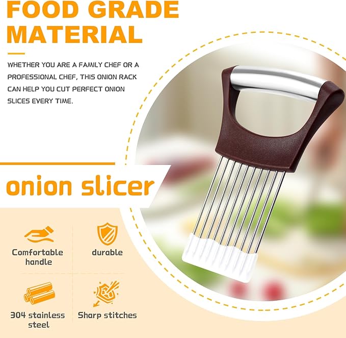 Stainless Steel Onion Holder for Slicing,Onion Slicer Holder, Onion Cutter for Slicing of Onions, Tomatoes,Avocados,Eggs and Other Vegetables,Kitchen Utensils Gift (Wine Red)