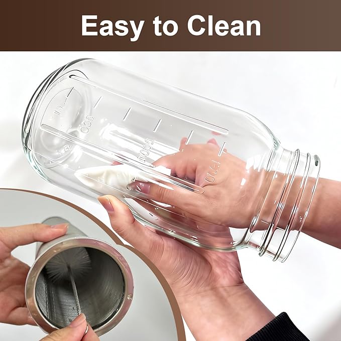 Cold Brew Coffee Maker,64 oz Mason Jar Pour Spout Lid, Coffee Carafe,Refillable Stainless Steel Filter,Non-slip Silicone Sleeve for Glass Pitcher, For Home Baristas & Coffee Enthusiasts