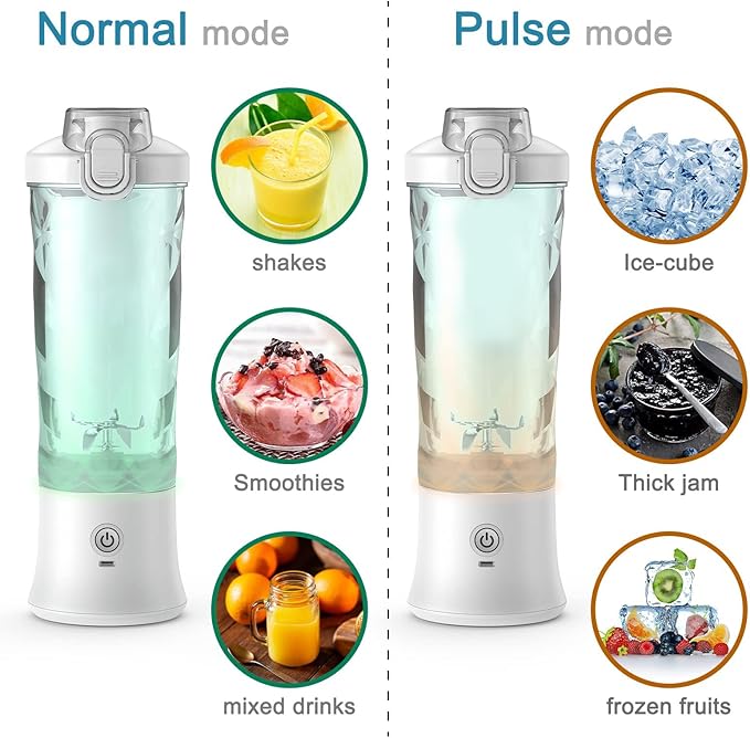 DENOKIN Portable Blender, Shakes and Smoothies Cordless Personal Size Blender 20oz with 6 Blade and a Travel Lid (Apple White)
