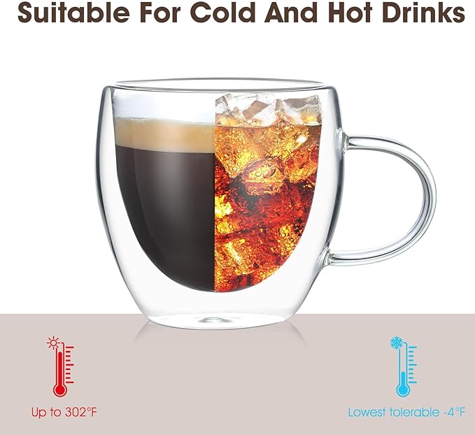 VENVENWEAVS Espresso Cups Set Of 2,Double Wall 5OZ Hand Blown Espresso Shots Glass,Espresso Coffee Mugs In Gift Box,Perfect For Espresso,Latte,Cappuccinos,Tea Bag,Juice