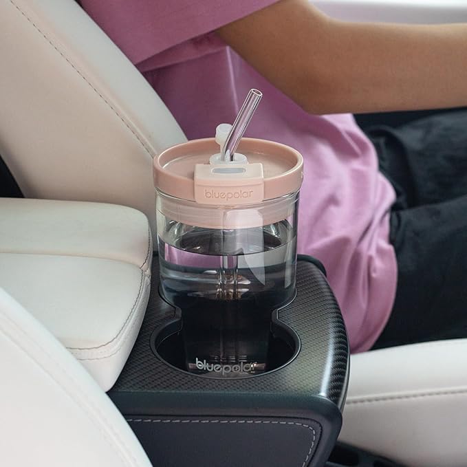 Glass Cups with Lids and Straws,16oz/480mll Reusable Iced Coffee Glasses & Juice Bottles,Cold Brew Tumblers with Leakproof Lids,BPA-Free Glass Jars for Juicing,Matcha,Flower Tea,Smoothie (Pink)
