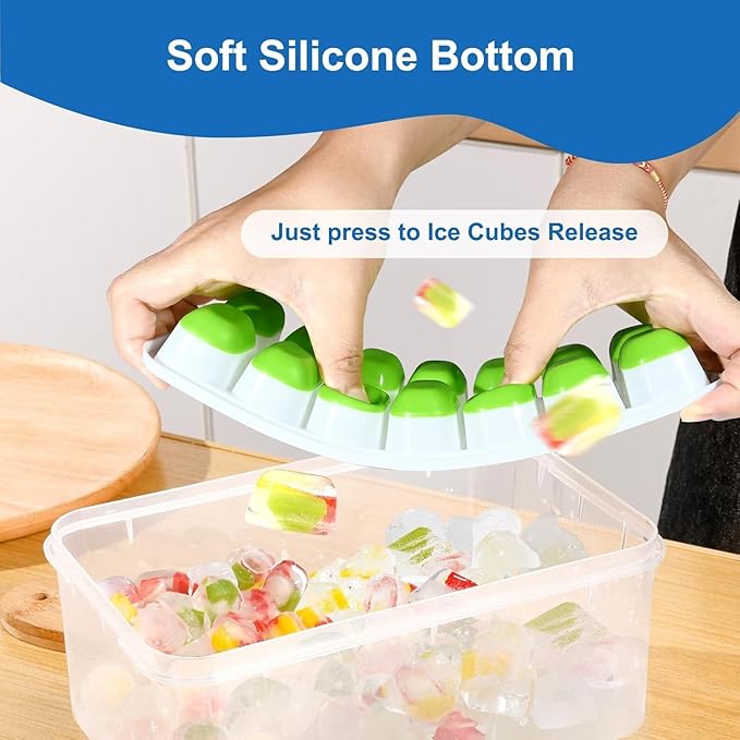 Ice Cube Trays for Freezer with Lids, 4 Pack 56-Cube Stackable Ice Trays, Easy-Release Silicone Bottom & PP Frame, BPA-Free, Dishwasher Safe, Covered Ice Molds for Iced Coffee, Cocktails & Baby Food
