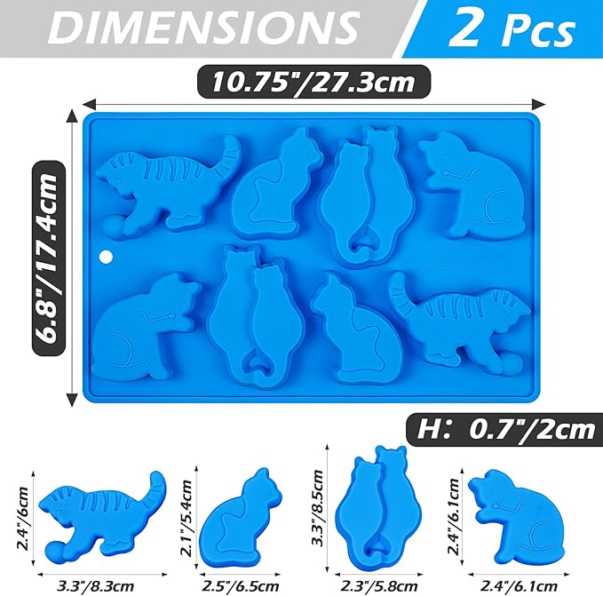 Kamehame Cat Ice Cube Trays, 2 Pack Cat Shaped Ice Cube Mold, Fun Silicone Molds for Making Ice Cube, Chocolate, Candy, Cake Decoration, Cupcakes, Jelly