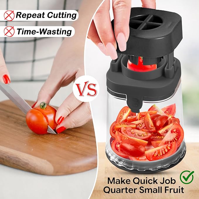 Small Fruit Cutter, Creative Strawberry & Grape Slicer, Quickly Making Fruit Vegetable Salad (Black)