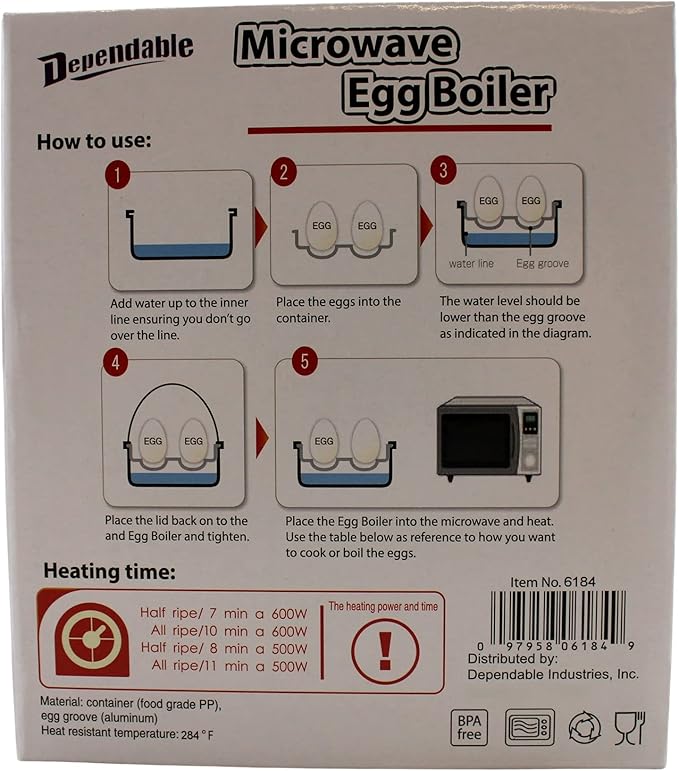 Microwave Egg Boiler Cooker Hard or Soft Boiled Eggs BPA Free Cook Up To 4 Eggs In Minutes Food-Grade White