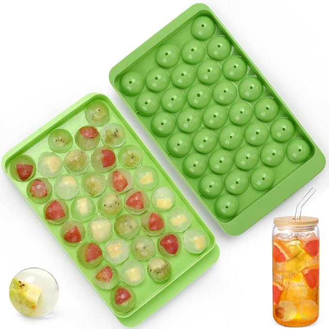 Round Ice Cube Trays for Freezer,1"x33 PCS Round Ice Cube Mold,Small Circle Ice Cube Tray with Lid,Ice Ball Maker Mold Making Sphere Ice Mold for Chilling Drinks,Coffee