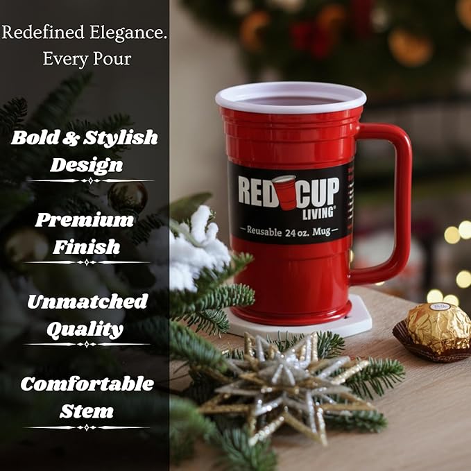 Red Beer Party Mug Glass Tumbler 6 Pack |Unbreakable Cups Beer Stein Reusable Drinking Supplies Birthday, Anniversary, Big Grip Tumbler Travel Outdoors | Dishwasher Safe Party Essentials