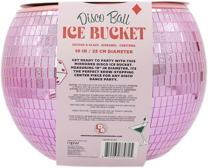 NPW Pink Disco Ball Ice Bucket – Mirrored Cocktail & Champagne Ice Bucket for Parties, Girls’ Night & Bachelorette