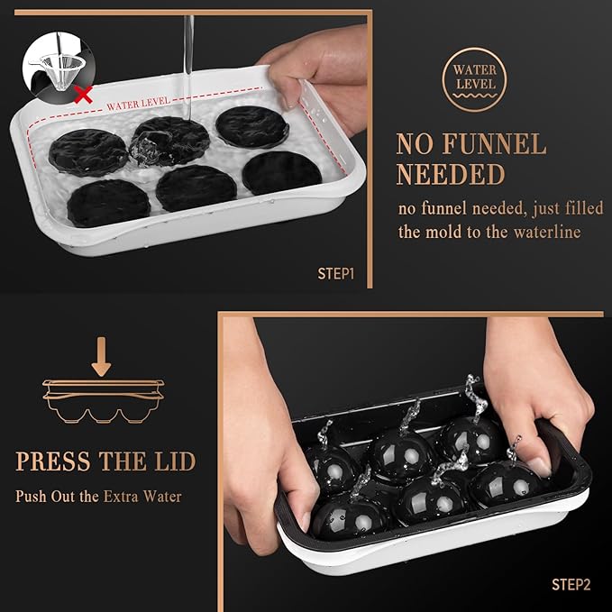 Round Ice Cube Mold with Lid - 2.2 Inch Sphere Ice Ball Maker, Large Whiskey Ice Cubes Mold with Easy Release, Reusable Silicone & Plastic Tray for Bourbon, Scotch, Brandy, Cocktails, Gift