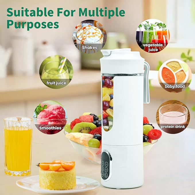530ML Portable Blender,Mini Portable Electric USB Juicer,Small Personal Blender for Smoothies and Shakes,With Automatic Cleaning Function,Multi-Purpose and Easy To Use(white)