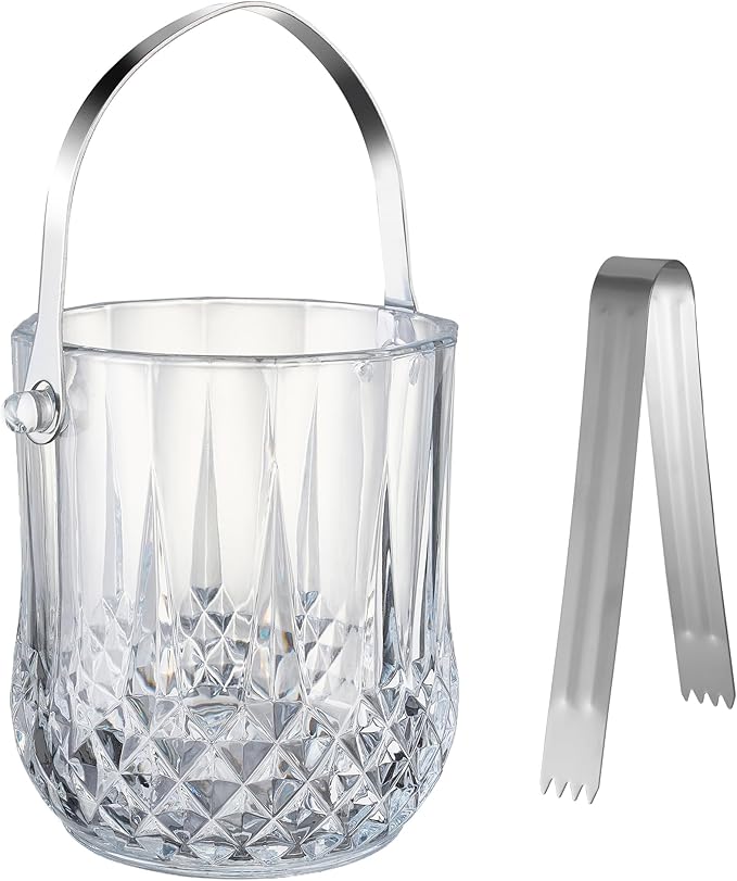 Glass Ice Bucket with Handle & Tongs - 37oz Capacity, Clear, Serving Tongs
