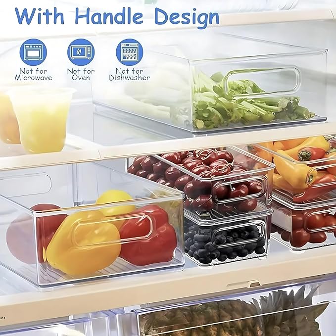 3 Pack Refrigerator Organizer Bins, 3 Sizes Stackable Clear Pantry Storage with Handles for Fridge, Freezer, Shelves, Drawer, Snack Organizer for Home & Kitchen