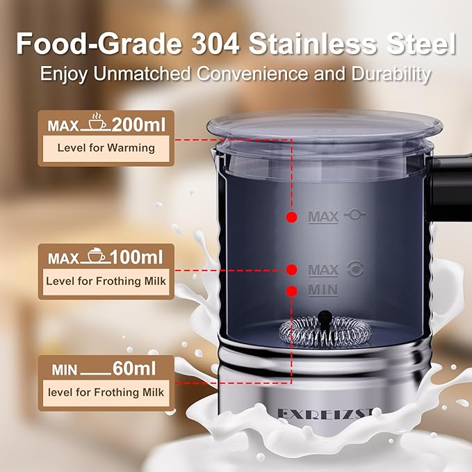 Milk Frother and Steamer, 4 in 1 Electric Milk Frother with LED Temp Display, Warm and Cold Automatic Foam Maker Stainless Steel with Touch Screen for Coffee, Latte, Cappuccino, Hot Chocolate