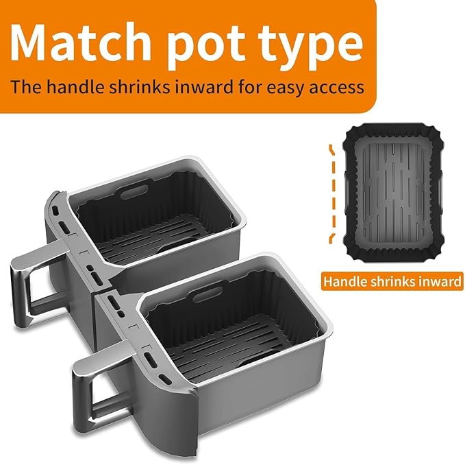 2PCS Silicone Air Fryer Liners, Reusable Silicone Liners for Ninja DZ401, DZ550, DZ302, Ninja Foodi Dual Air Fryer Accessories Baking Tray for 10 QT Airfryer Baskets