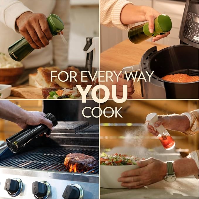 FLAIROSOL OLIVIA Oil Sprayer for Cooking, 200ml Glass Olive Oil Sprayer, Continuous Cooking Spray Bottle with Portion Control, Olive Oil Dispenser for Kitchen, Air Fryer, Salad, BBQ (Golden Leaves)
