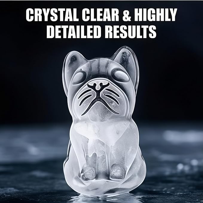 2026 New 3D Cat Ice Cube Mold: Bulldog Whiskey Ice Cube Mold Tray Set Molds Small For Freezer Mini Cat Shaped Silicone Tiny Block Shaved Plunge Cooler Cute Cocktails With Lid Fancy (French Bulldog)