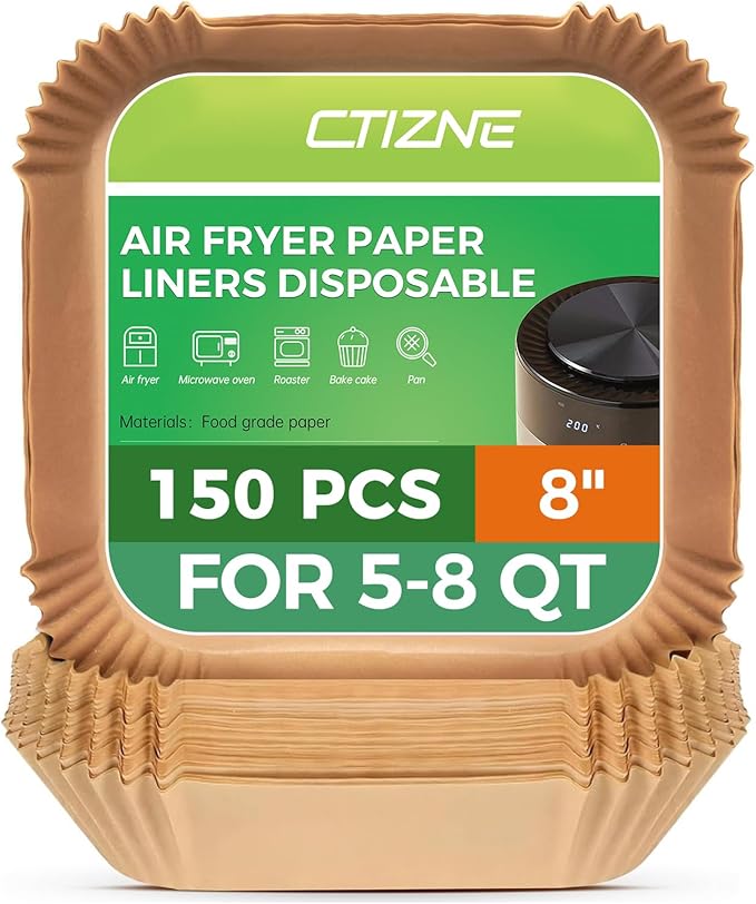 Air Fryer Liners Disposable - 150Pcs 8In Square Parchment Paper for Air Fryer Non-Stick Airfryer Basket Liners for Steamer Microwave Oven