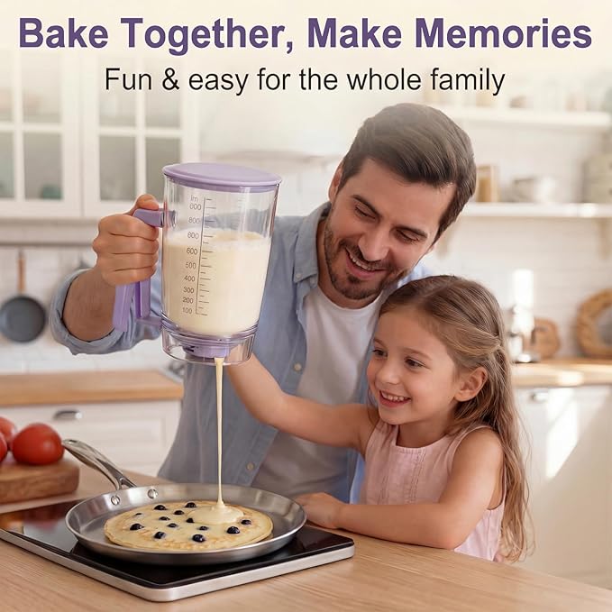 Pancake Batter Dispenser with Squeeze Handle – Evenly Dispense Batter for Pancakes, Waffles, Brownie, Cupcakes, Muffins & Crepes – Baking Tool with Measurement Scale for Breakfast, Easy Clean