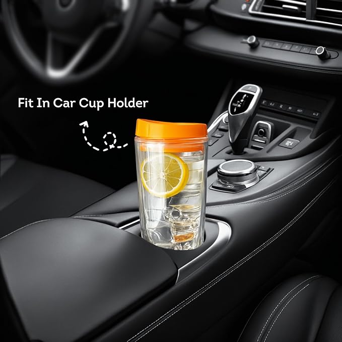 Lily's Home Set of 4 Double Wall 16oz Travel Cups with Multi-Color Lid, Reusable Insulated Plastic Tumblers, BPA Free, Handwash Only - Perfect for Iced Coffee and Cold Drinks, Indoor/Outdoor Use