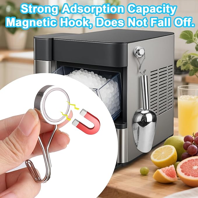 Stainless Steel Ice Scoop for Freezer with Magnetic Hook - Ice Scoop for GE Profile Opal 2.0 Nugget Ice Maker, for Kitchen Bar Party Accessories (12OZ-Silver)