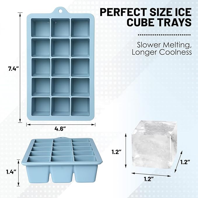 Silicone Ice Cube Trays 3Packs, Easy Release Ice Cube Molds with Lid, Freezer Stackable Ice Maker for Whiskey, Baby Food, BPA Free (3, Blue+Green+Yellow)