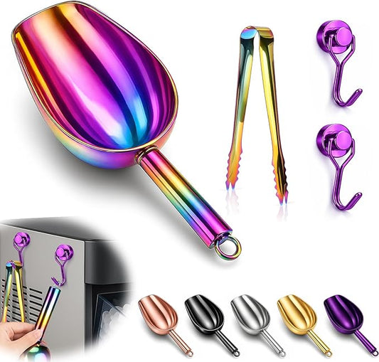 Stainless Steel Ice Scoop for Freezer with Magnetic Hook - Ice Scoop for GE Profile Opal 2.0 Nugget Ice Maker, for Kitchen Bar Party Accessories (6OZ- Colorful)
