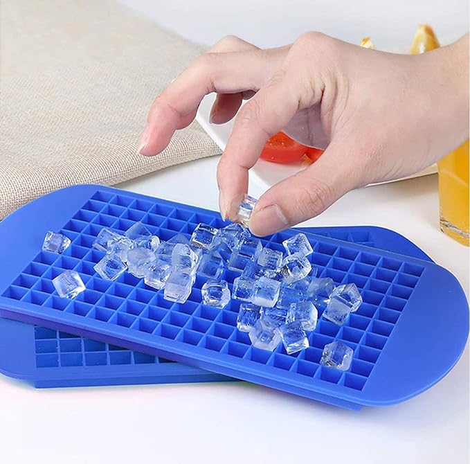 Silicone Mini Ice Cube Tray, 160 Crushed Ice Cube Molds Easy Release Small Ice Cube for Chilling Whiskey Cocktail, Kitchen Gadgets Stackable Ice Trays (Blue)