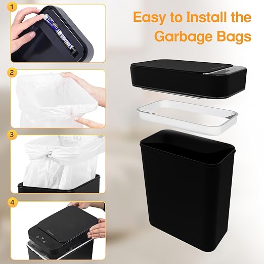 2 Pack Touchless Bathroom Trash Can for Kitchen Hanging Trash Can 2.6 Gallon Automatic Motion Sensor Rubbish Can Narrow Small Garbage Bin for Kitchen, Toilet, Bedroom, RV(Black,Battery)