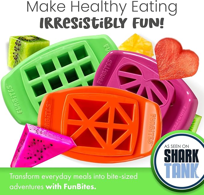 FUNBITES Crustless Sandwich Cutter for Kids Lunch (6-piece set), Uncrustable Sandwich Cutter, Bite-Size Food Cutter for Toddlers, Bento Box Accessories, Dishwasher Safe, Squares/Hearts/Triangles 3pk