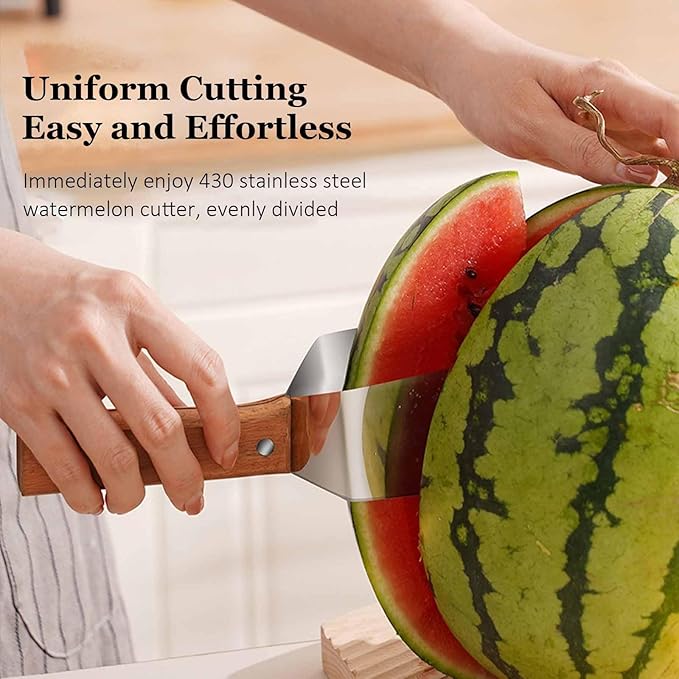 2026 Stainless Steel Watermelon Slicer, Wooden Handle Triangle Watermelon Cutter, Creative Stainless Steel Melon Slicer for Honeydew & Large Watermelons (2PC)