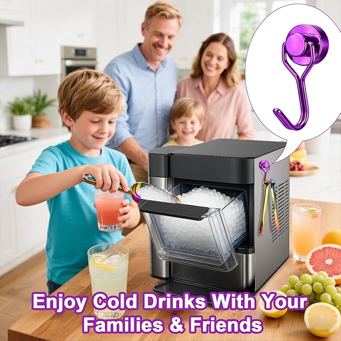 Stainless Steel Ice Scoop for Freezer with Magnetic Hook - Ice Scoop for GE Profile Opal 2.0 Nugget Ice Maker, for Kitchen Bar Party Accessories (6OZ- Colorful)