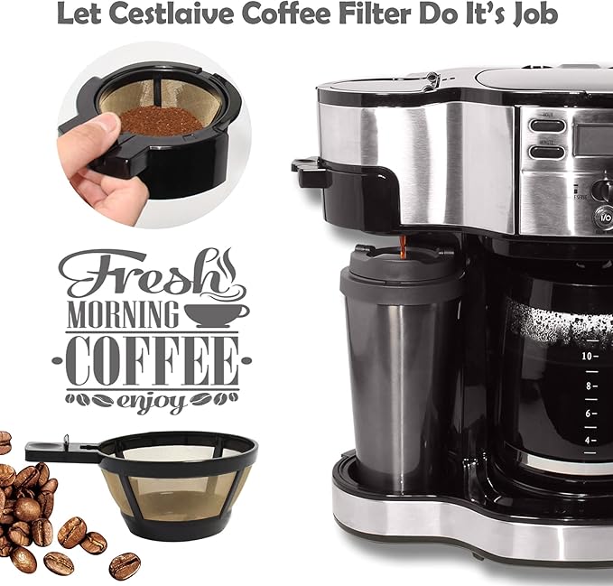 Cestlaive Gold Reusable Single Serve Brew Replacement Coffee Basket Grounds Filter, Compatible with Hamilton 2-Way Brewer Coffee Maker Models 49980A, 49980Z, 47650, 49933 Accessories Part, 2-Pack
