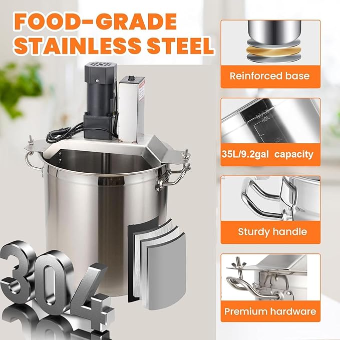 Electric Portable Mortar Mixer,Automatic Pot Stirrer for Cooking,Commercial Food Mixer,4 Blade Stirring Scraper,for Soup Chili Sauce Beverage Jam Porridge,50L