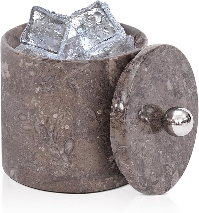 Ice Bucket Marble with Lid 6 Inch Oceanic Stone Ice Bucket for Parties Wine & Champagne Chiller Small Drink Cooler for Home Bar Freezer Ice Bin & Hosting Essentials