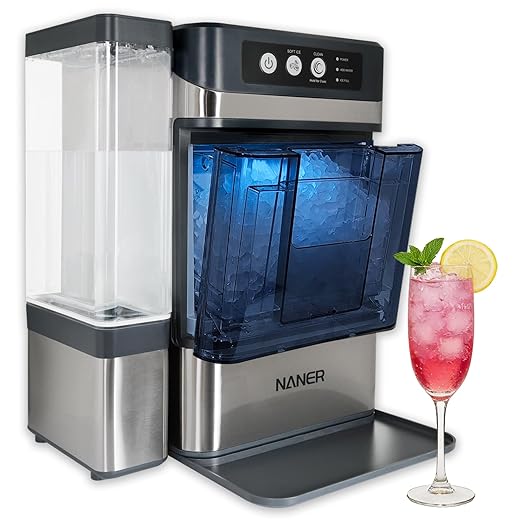 Naner Nugget Ice Makers Countertop 42lbs/Day Large Capacity One-Click Operation Self-Cleaning Portable Ice Maker with A Detachable 3L Water Tank Scoop Included Ice Machine for Home/Kitchen/Office