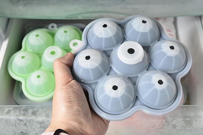 Whiskey Ice Ball Maker – 2” Round Ice Cube Tray with Lid, No-Funnel Fill & Easy Release for Bourbon, Brandy, Chocolate (Basketball Black)
