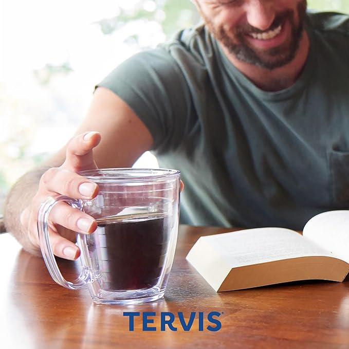 Tervis Clear & Colorful Lidded Made in USA Double Walled Insulated Tumbler Travel Cup Keeps Drinks Cold & Hot, 16oz Mug, Red Lid